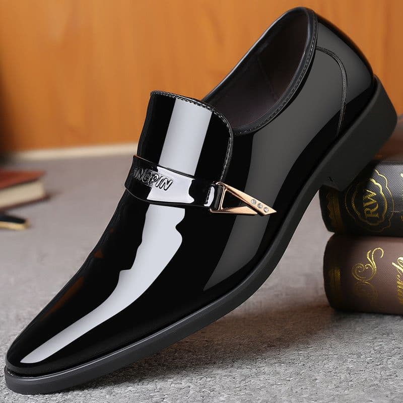 image-Men's Leather Business Casual Slip-On Shoes Brown