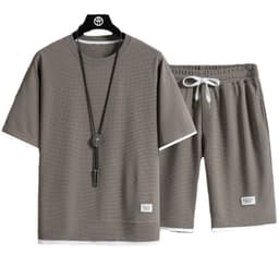 image-SEEGAVE Men's Waffle T-Shirt Shorts Set - Green 3XL