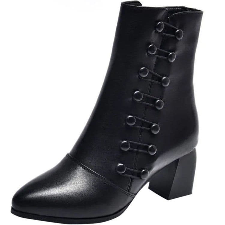 image-Women's Black Boots - Low Heel Side Zipper