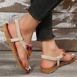 image-Women's Beaded Herringbone Sandals - Beige Size 43