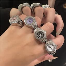 image-European Fashion Punk Watch Ring - Couples Mini Clock, Elastic, Retro (65 characters)
