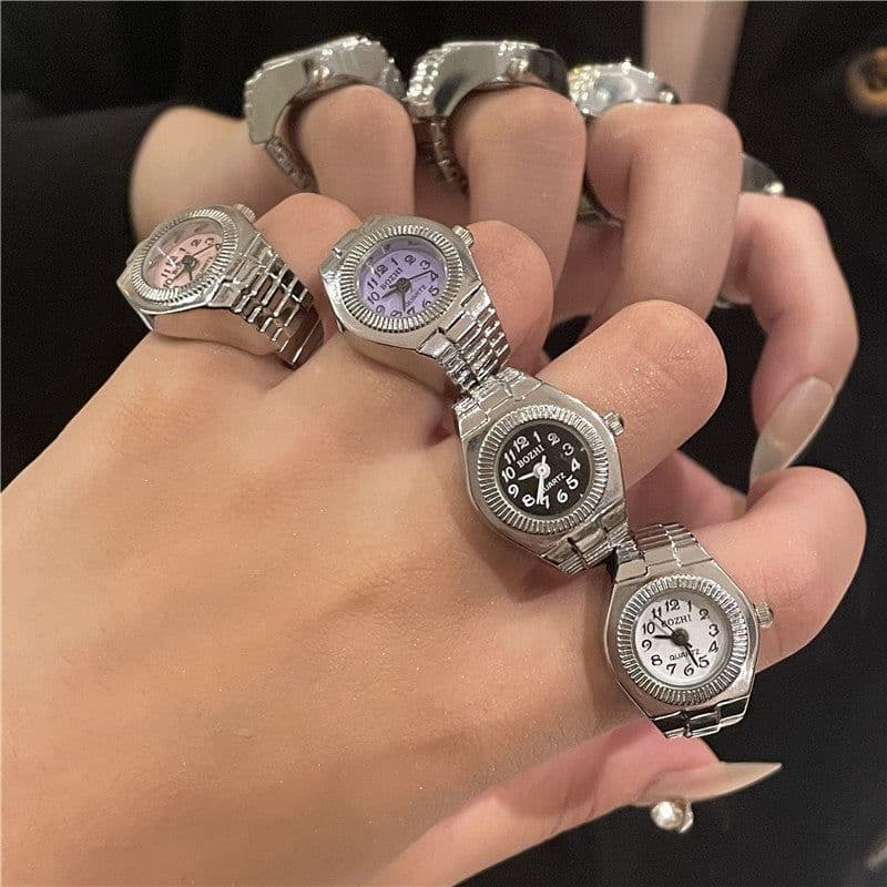 image-European Fashion Punk Watch Ring - Couples Mini Clock, Elastic, Retro (65 characters)