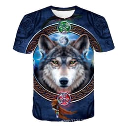 image-Men's 3D Digital Print Wolf T-Shirt - Black Casual