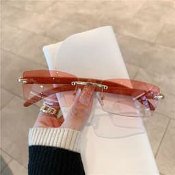 image-Spot wholesale fashion sunglasses European and American cross-border men's and women's frameless imitation wood grain temples sunglasses sunglasses