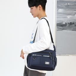 image-Men's Shoulder Bag - Grey Oxford Polyester