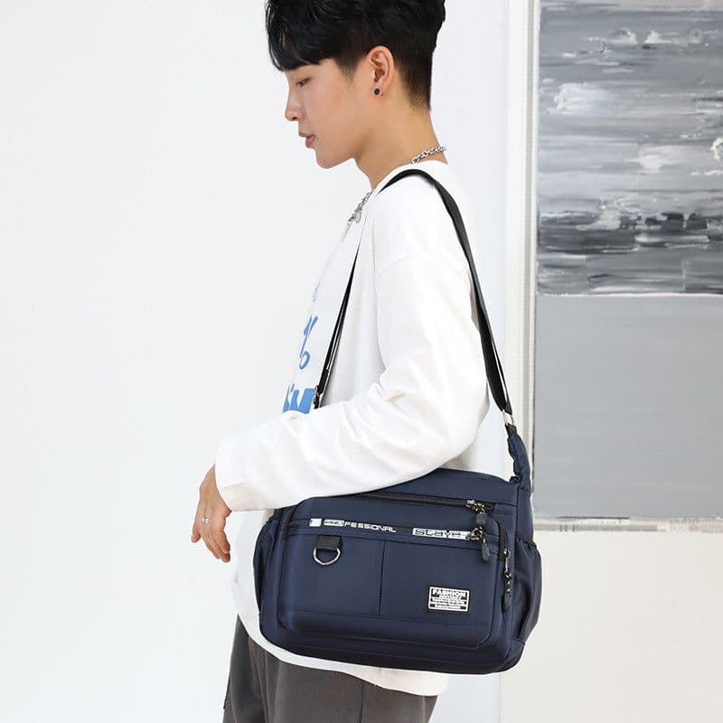 image-Men's Shoulder Bag - Grey Oxford Polyester