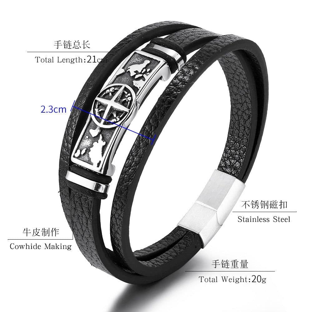 image-Retro Multi-Layer Cow Leather Titanium Steel Men's Bracelet