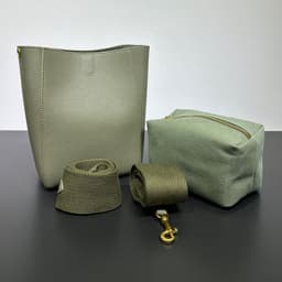 image-Genuine Leather Large Capacity Bucket Bag - Gray - Korean Style (65 characters)