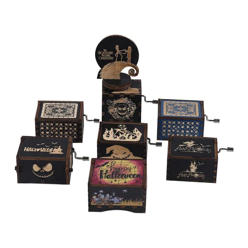 image-Autonomous DIY Wooden Hand Crank Halloween Music Box Carving Kit Gift