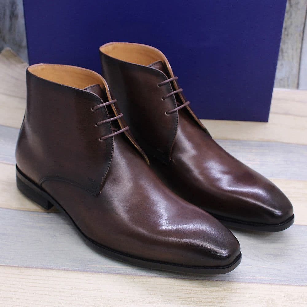 image-Cowhide Martin Boots - Brown Leather Ankle Low Heel