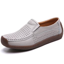 image-Women's Cowhide Loafers, Flat Heel, Casual Bean Shoes, Sizes 35-43, Low Top