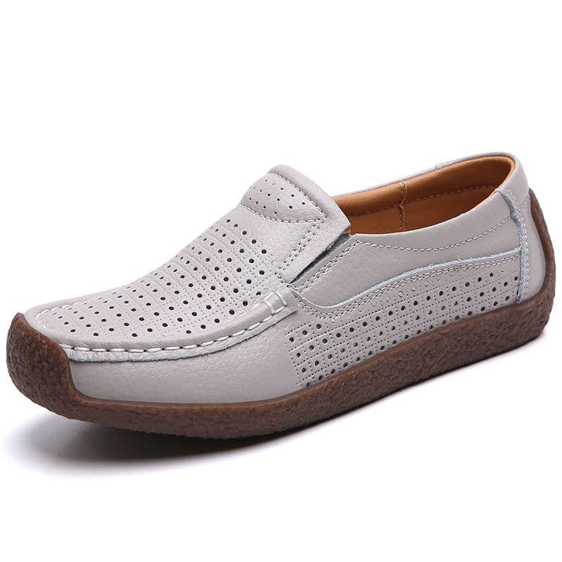 image-Women's Cowhide Loafers, Flat Heel, Casual Bean Shoes, Sizes 35-43, Low Top