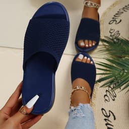 image-Wish independent station sandals 2022 spring and summer new knitted thick bottom 36-43 large size flat slippers women wholesale