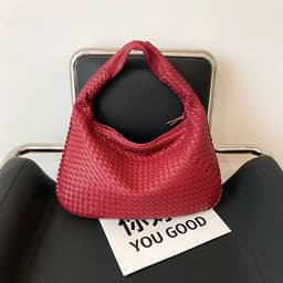 image-Women's Woven Shoulder Bag - PU Leather Medium