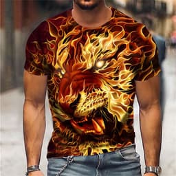 image-European & American 3D Lion Print Men's T-shirt, Short Sleeve, 6XL Comfortable