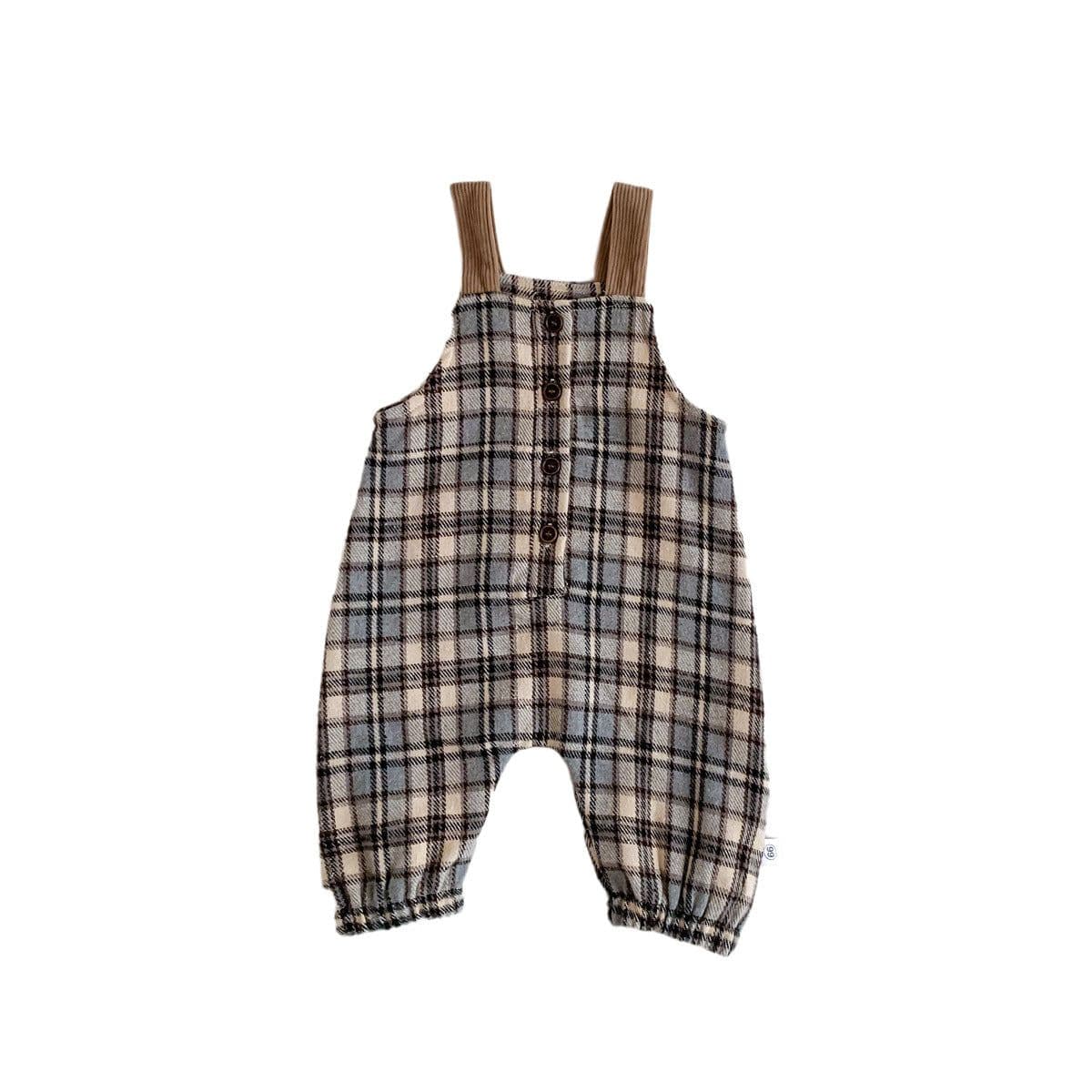image-Trendy Kids Plaid Overalls - Green, Unisex, Fall 2023, 90cm