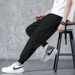 image-Men's Casual Straight-Leg Pants - Polyester Stretch Black