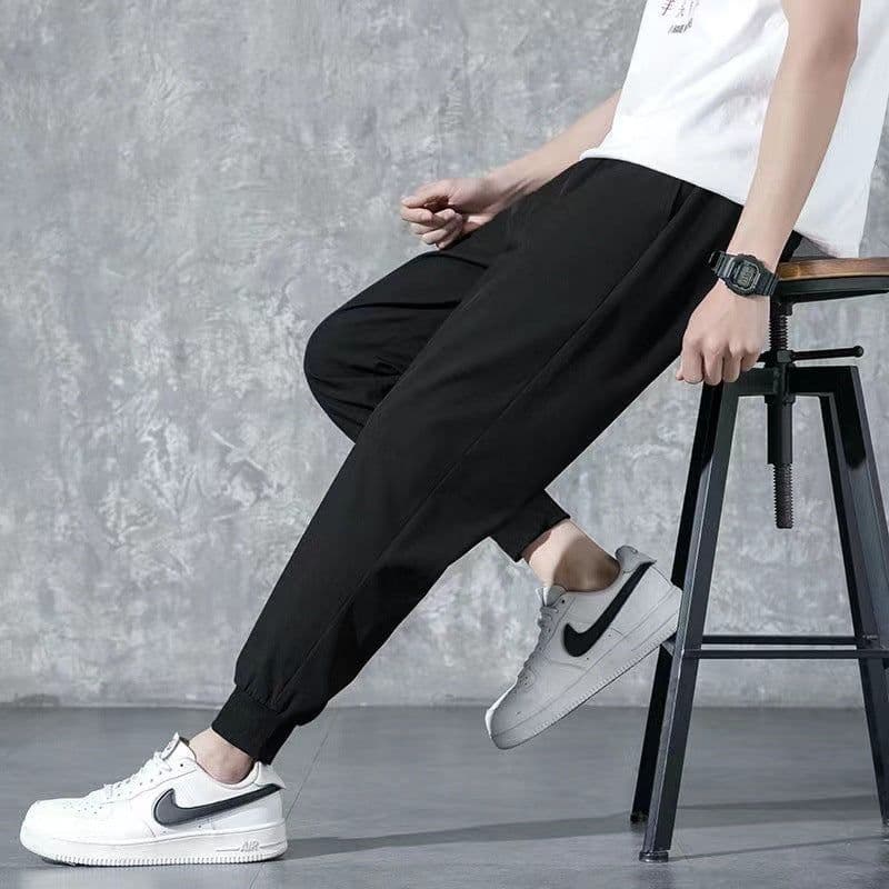 image-Men's Casual Straight-Leg Pants - Polyester Stretch Black