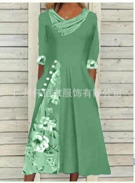 image-Polyester A-Line Dress - Dark Blue V-Neck 3XL