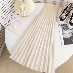 image-Real shot pregnant women skirt autumn and winter outerwear fashion Korean version high waist pleated skirt drape mid-length a-line skirt