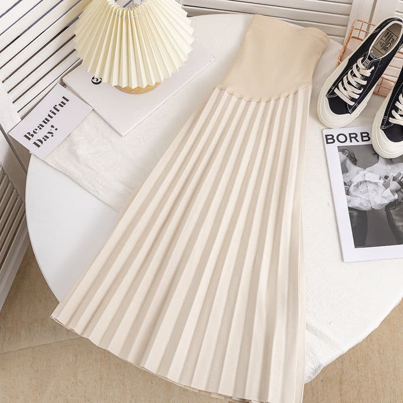 image-Real shot pregnant women skirt autumn and winter outerwear fashion Korean version high waist pleated skirt drape mid-length a-line skirt