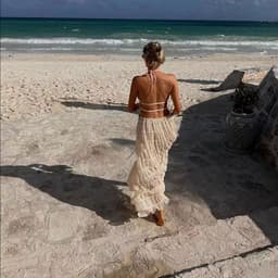 image-2024 summer new European and American cross-border sexy backless halter neck foreign trade pleated lace vest long skirt suit