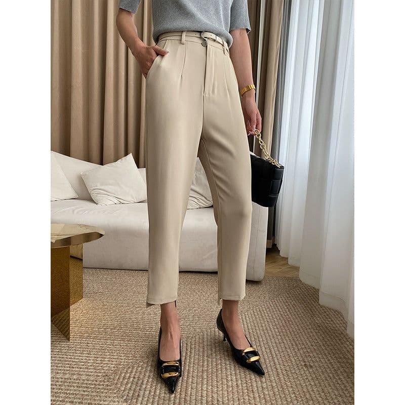 image-Women's Cropped Skinny Pants - Black High Waist XL