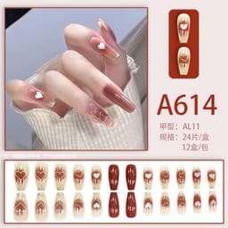 image-Summer and autumn gentle and simple pure lust style wearable nail patches printed solid color French style removable manicure fake nail patches wholesale