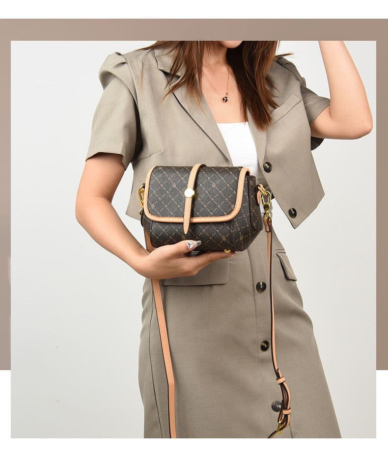 image-Women's PVC Shoulder Bag - Coffee Letter Small Square