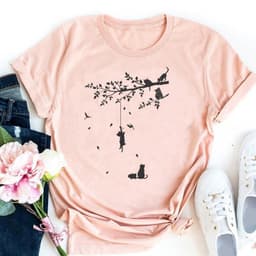 image-Cute Cat Print T-Shirt - Milk Silk 5XL Short Sleeve