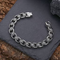 image-925 Sterling Silver Cross Flower Bracelet - Unisex Retro Style
