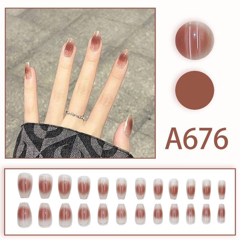 image-Autumn and winter gentle and pure desire simple style wearable manicure patches short, medium and long style white removable fake nail patches
