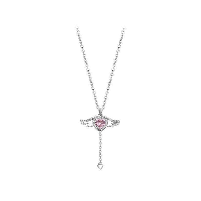 image-Cupid Heart Necklace - Angel Wings Tassel Chain
