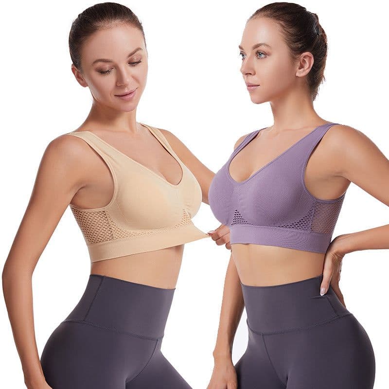 image-Hollow Mesh Sports Underwear Women Shockproof Vest Running Yoga Fitness Bra Large