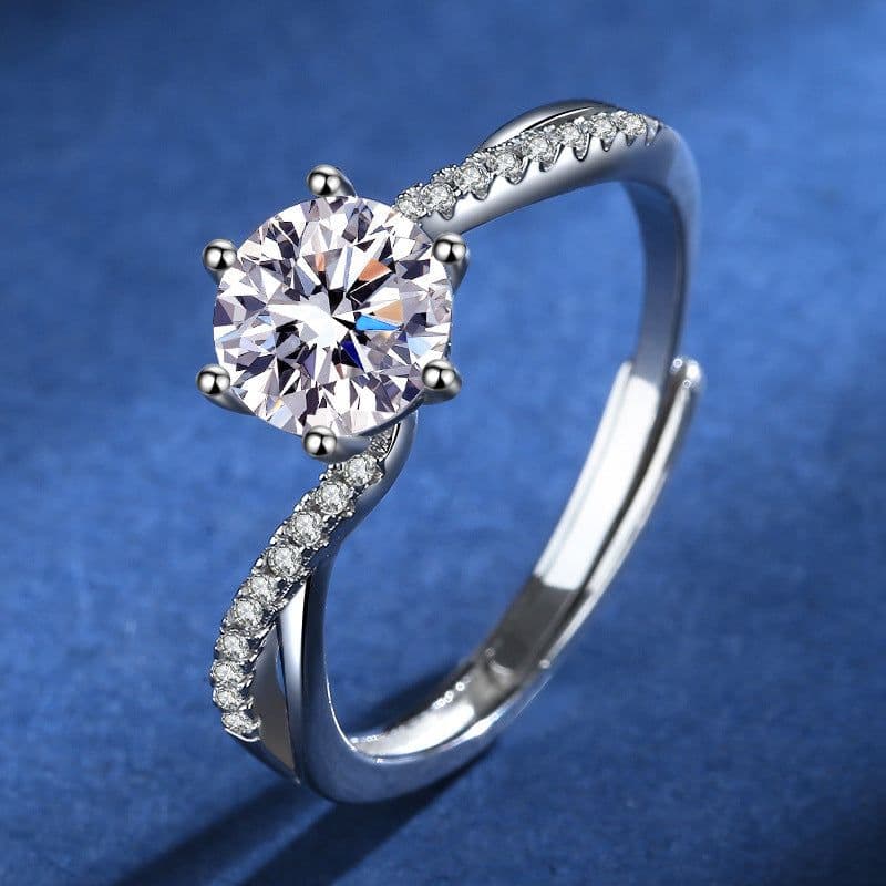 image-Hengli Moissanite Diamond Ring 1 Carat Silver