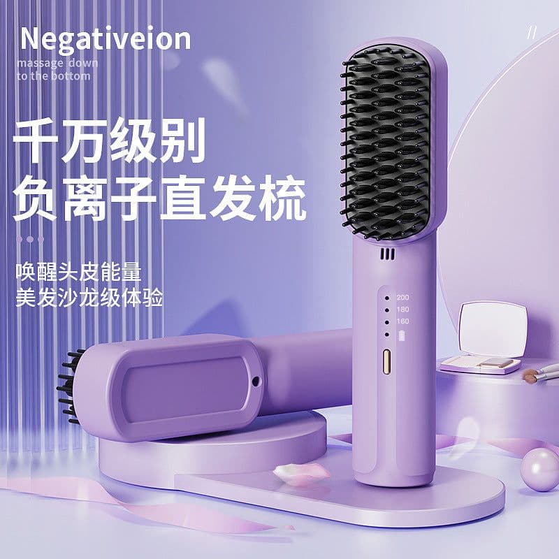 image-Cordless Hair Straightening Comb - Ionic Black