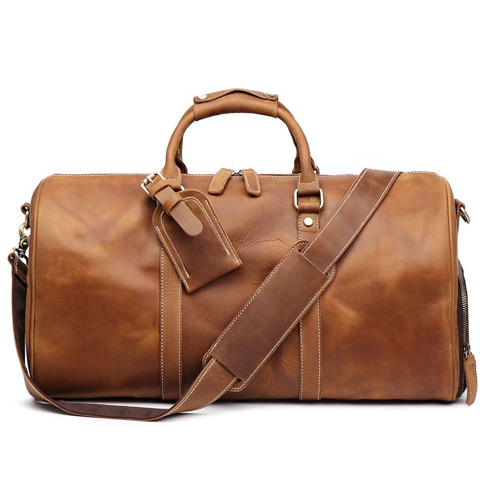 image-Men's Crazy Horse Leather Messenger Bag Cross Border Travel Satchel Dark Brown