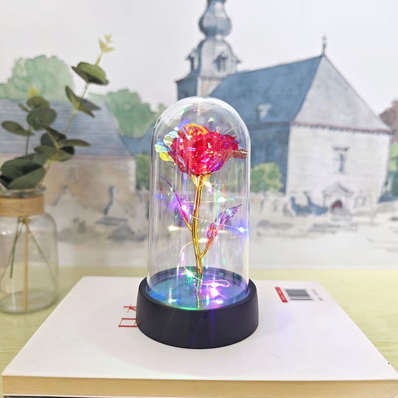 image-Gold Foil Rose in Glass Dome - Preserved Flower Decor