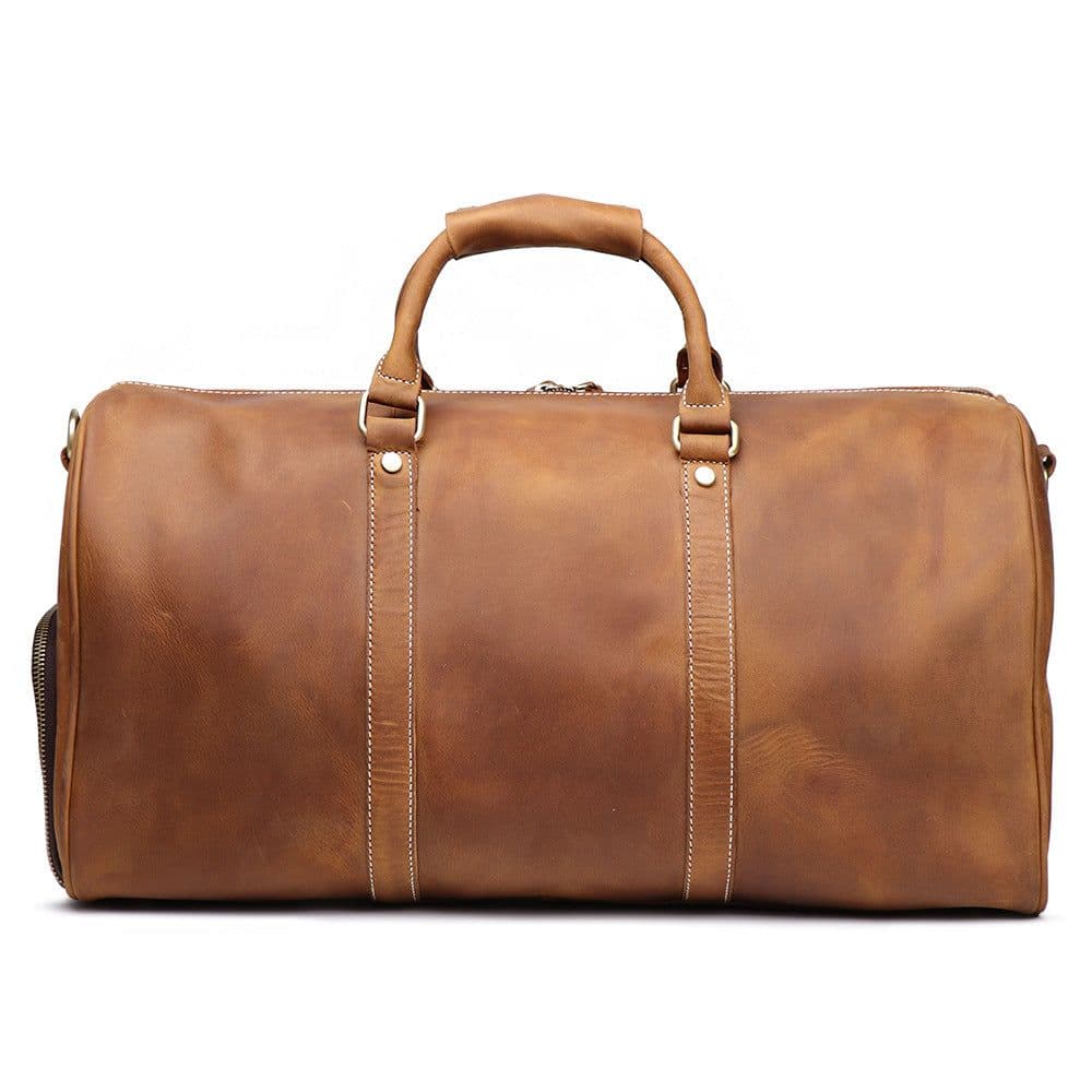 image-Men's Crazy Horse Leather Messenger Bag Cross Border Travel Satchel Dark Brown