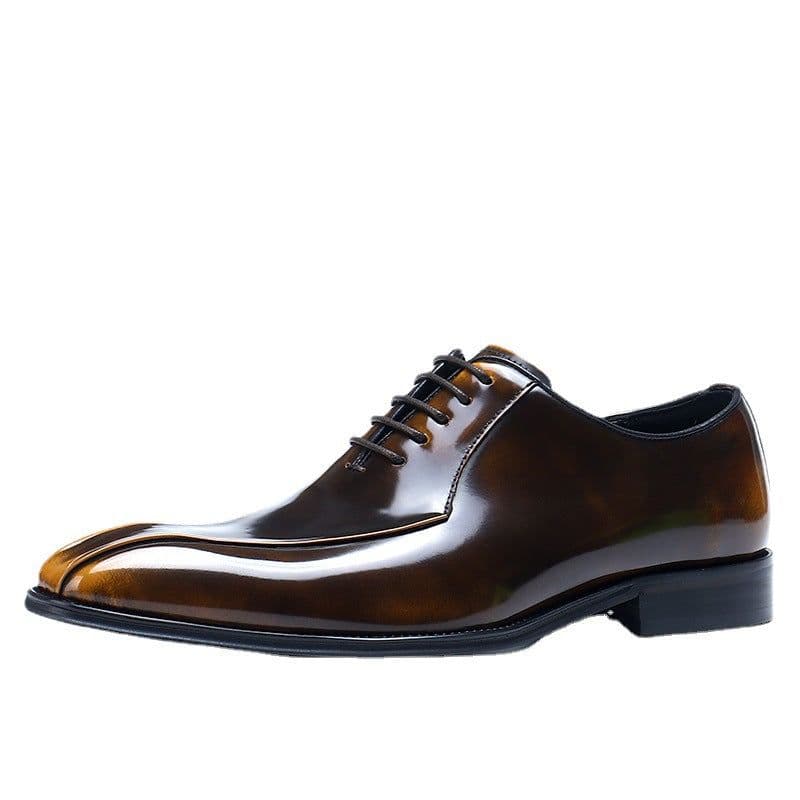 image-Douyin Leather Oxford Shoes - Men's Glossy Pointed Toe Formal Lace-up