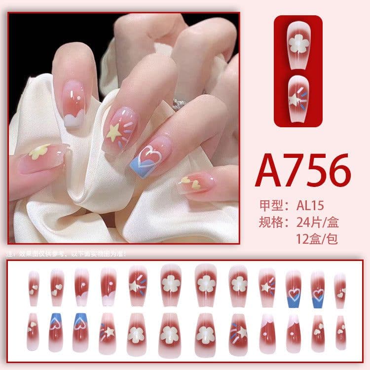 image-Fresh French flowers, cute ins wind, ice and transparent stars, long style, short style, white, high-end manicure and wearable nails