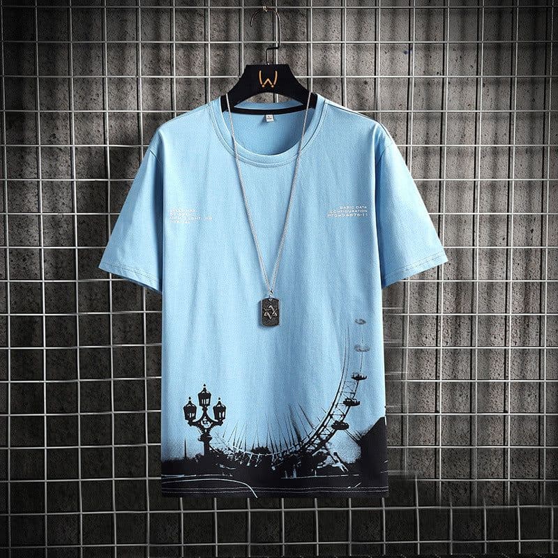 image-Tide brand T-shirt Hong Kong style white short-sleeved t-shirt men's summer Korean version trend Japanese cotton five-quarter-sleeved ins top
