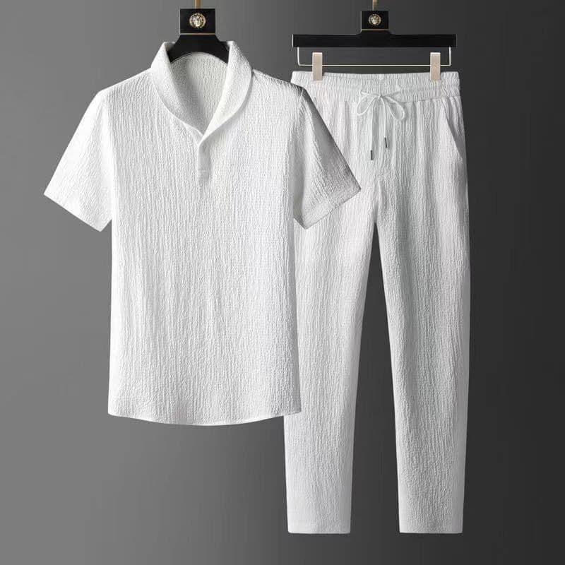 image-Men's Casual Suit Short-Sleeve - White/Black