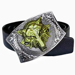 image-Men's Belt Knife - Trendy PU Leather, Alloy Buckle, 130cm