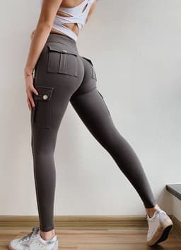 image-Women's Stretch Cropped Yoga Pants - Dark Gray High Waist