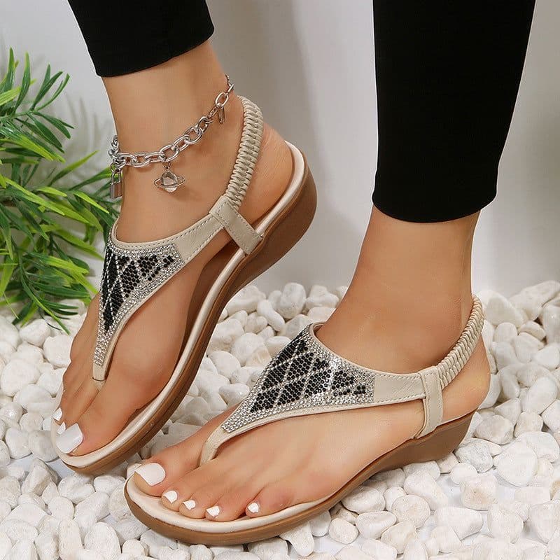 image-Roman Sandals Women Beaded Flat Off-White Size 42