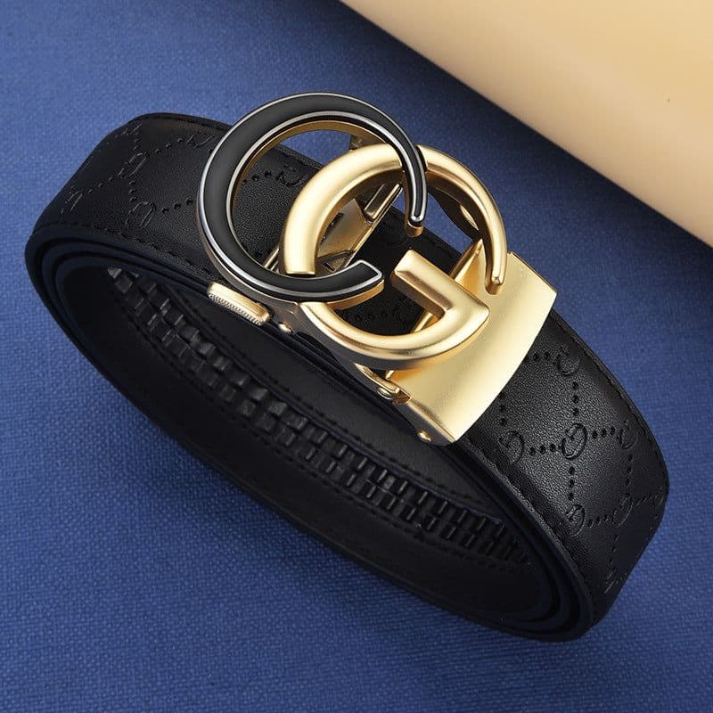 image-Men's Leather Belt Automatic Buckle GG Gun-CC