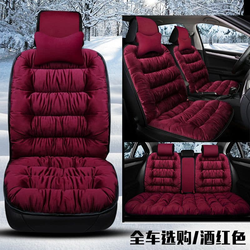 image-Plush winter car seat cushion three pieces down cotton full car cover cushion cover thick universal car cushion wool cushion winter