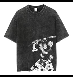 image-Washed Black Cartoon T-shirt, XXXL, Breathable Cotton