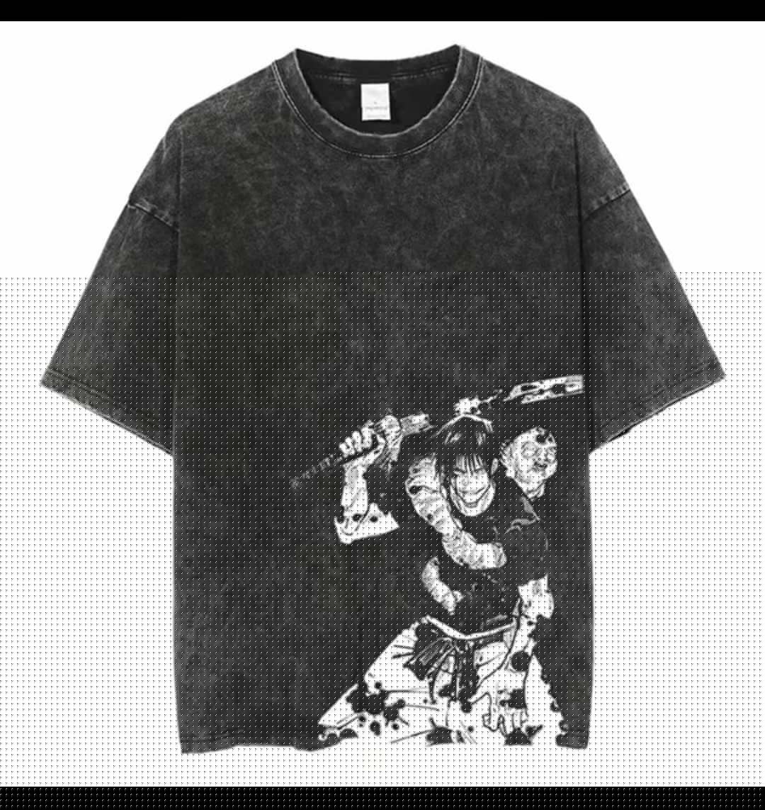 image-Washed Black Cartoon T-shirt, XXXL, Breathable Cotton